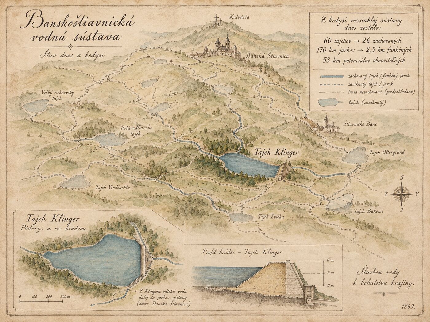 Ilustrovaná mapa banskoštiavnickej vodnej sústavy